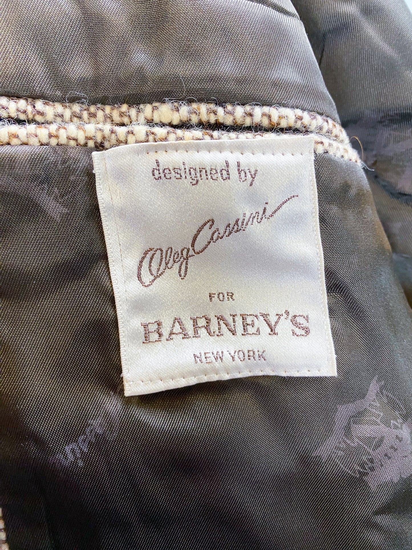 70's/80's Oleg Cassini for Barney's NY Brown & Cream Textured Blazer | XL