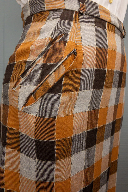 50's Orange Chocolate Plaid Skirt | S/M