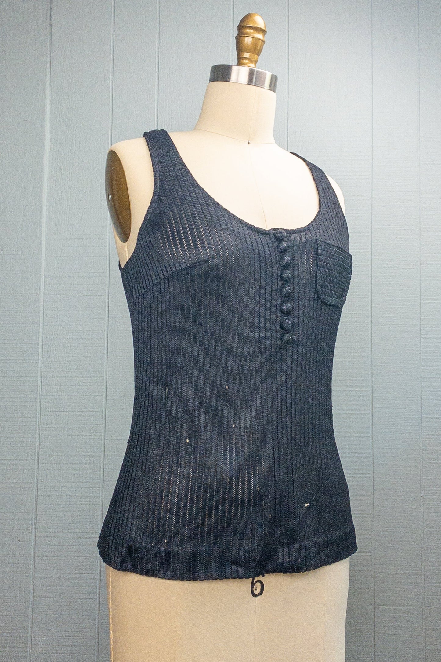 60s 70s Busted Mesh Black Tank | S/M