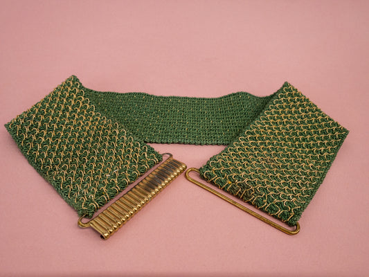 50's Mrs. Maisel Green Wide Belt Metalic Stitching Elastic Stretch