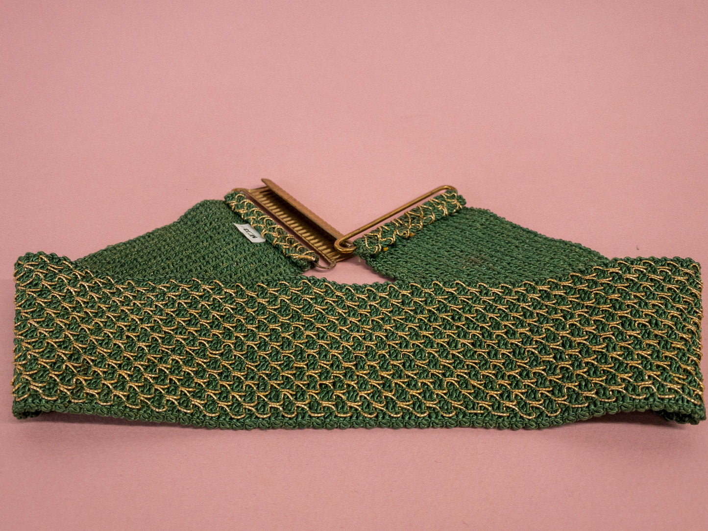 50's Mrs. Maisel Green Wide Belt Metalic Stitching Elastic Stretch