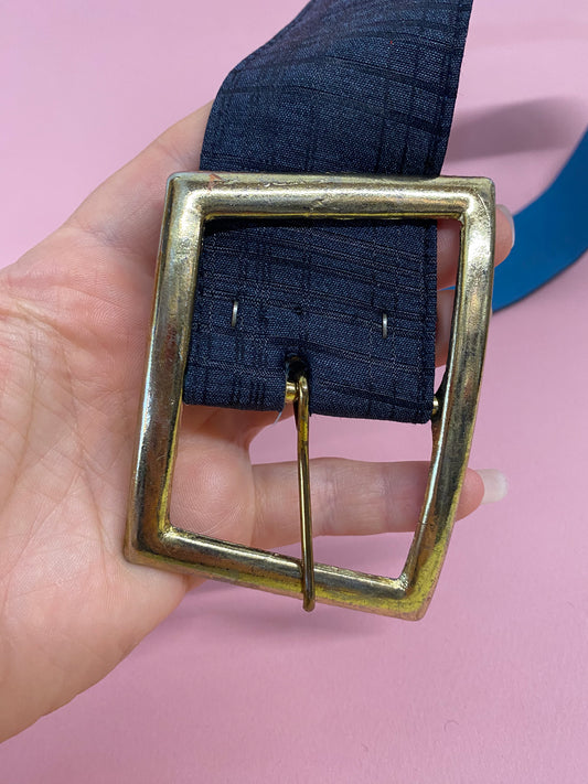 50's Mrs. Maisel Navy Plaid Wide Belt Oversized Buckle