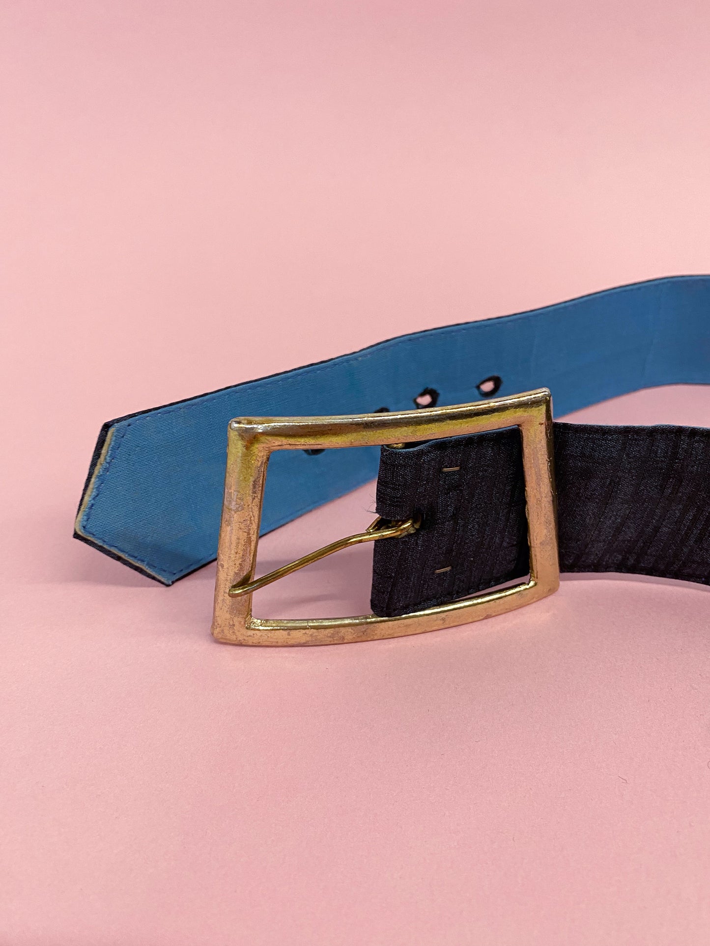 50's Mrs. Maisel Navy Plaid Wide Belt Oversized Buckle