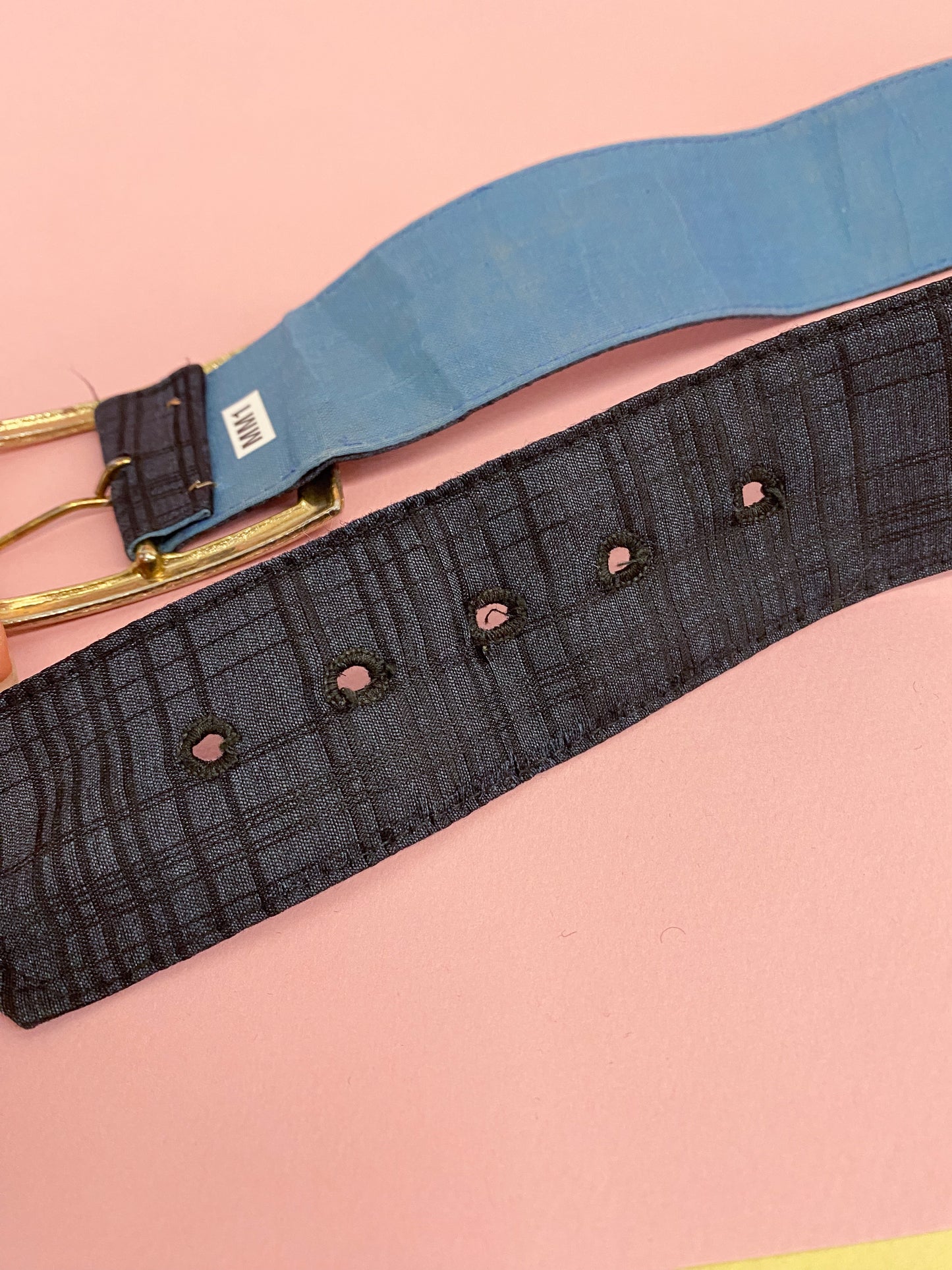 50's Mrs. Maisel Navy Plaid Wide Belt Oversized Buckle