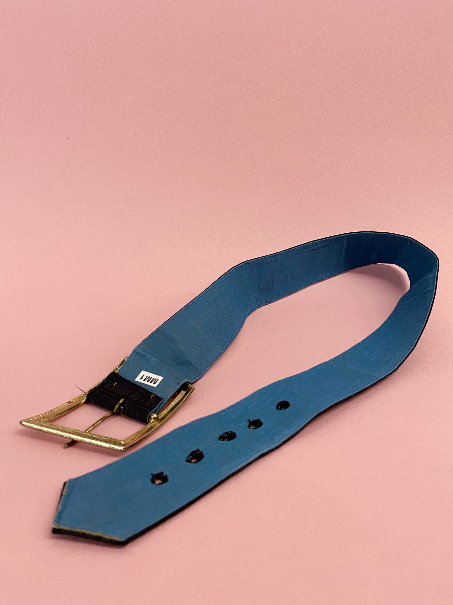 50's Mrs. Maisel Navy Plaid Wide Belt Oversized Buckle