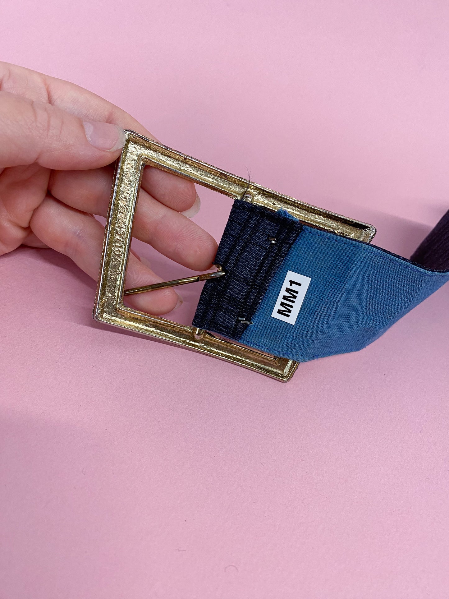50's Mrs. Maisel Navy Plaid Wide Belt Oversized Buckle