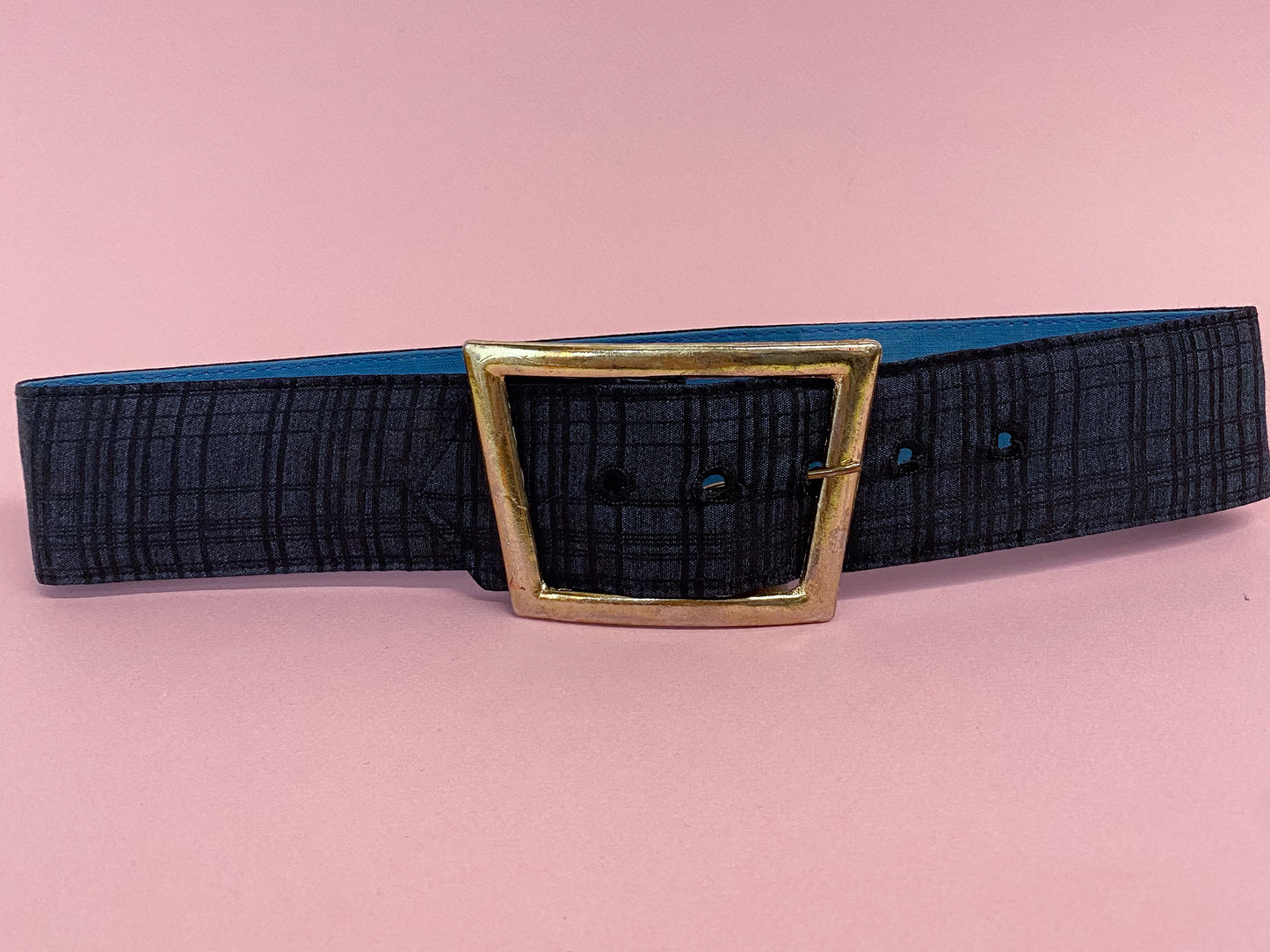 50's Mrs. Maisel Navy Plaid Wide Belt Oversized Buckle