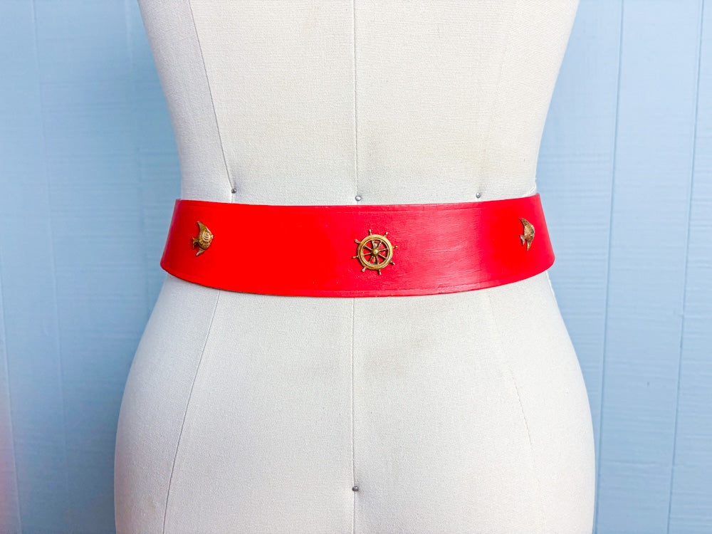 Mrs. Maisel 50s Red Leather Curved Nautical Belt | XS/S