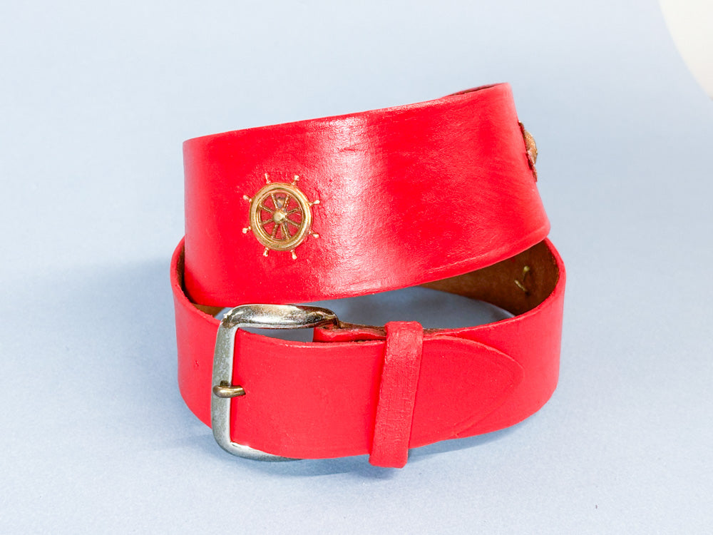 Mrs. Maisel 50s Red Leather Curved Nautical Belt | XS/S