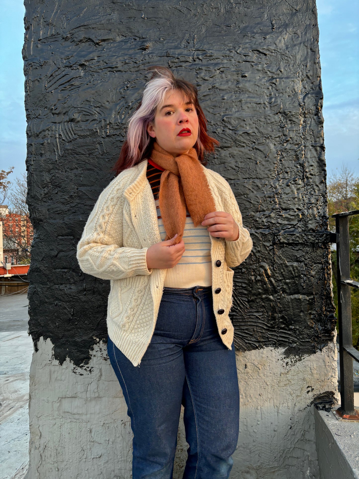 50's 60's Marvelous Mrs. Maisel Warm Tan Scottish Felted Wool Mohair Neck Scarf