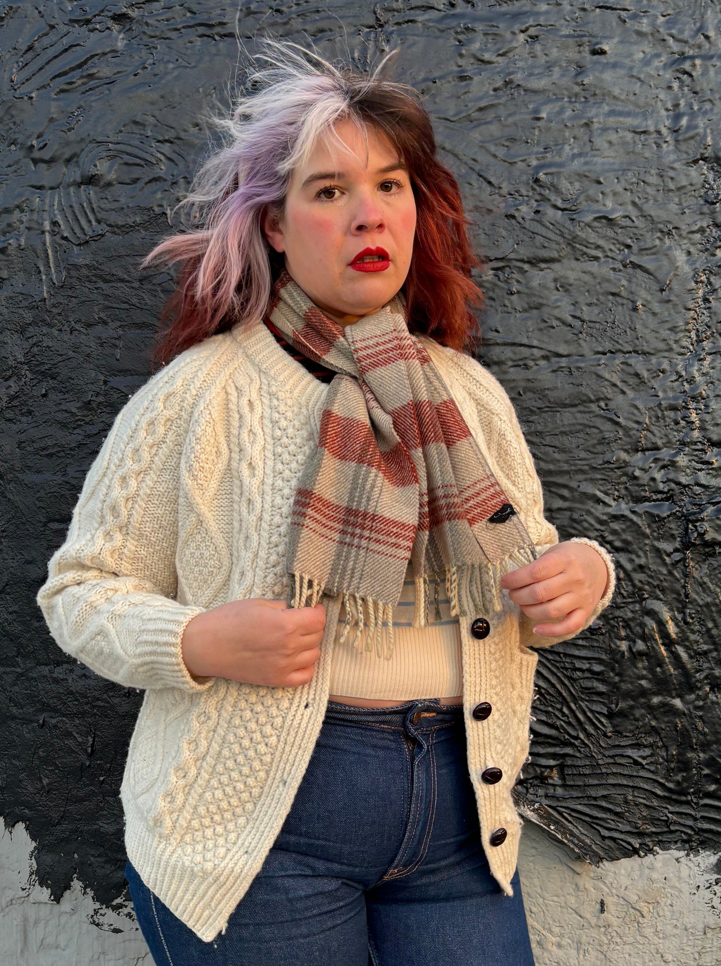 50's "Marvelous Mrs. Maisel" Grey Taupe Brown Plaid Harrods Scarf