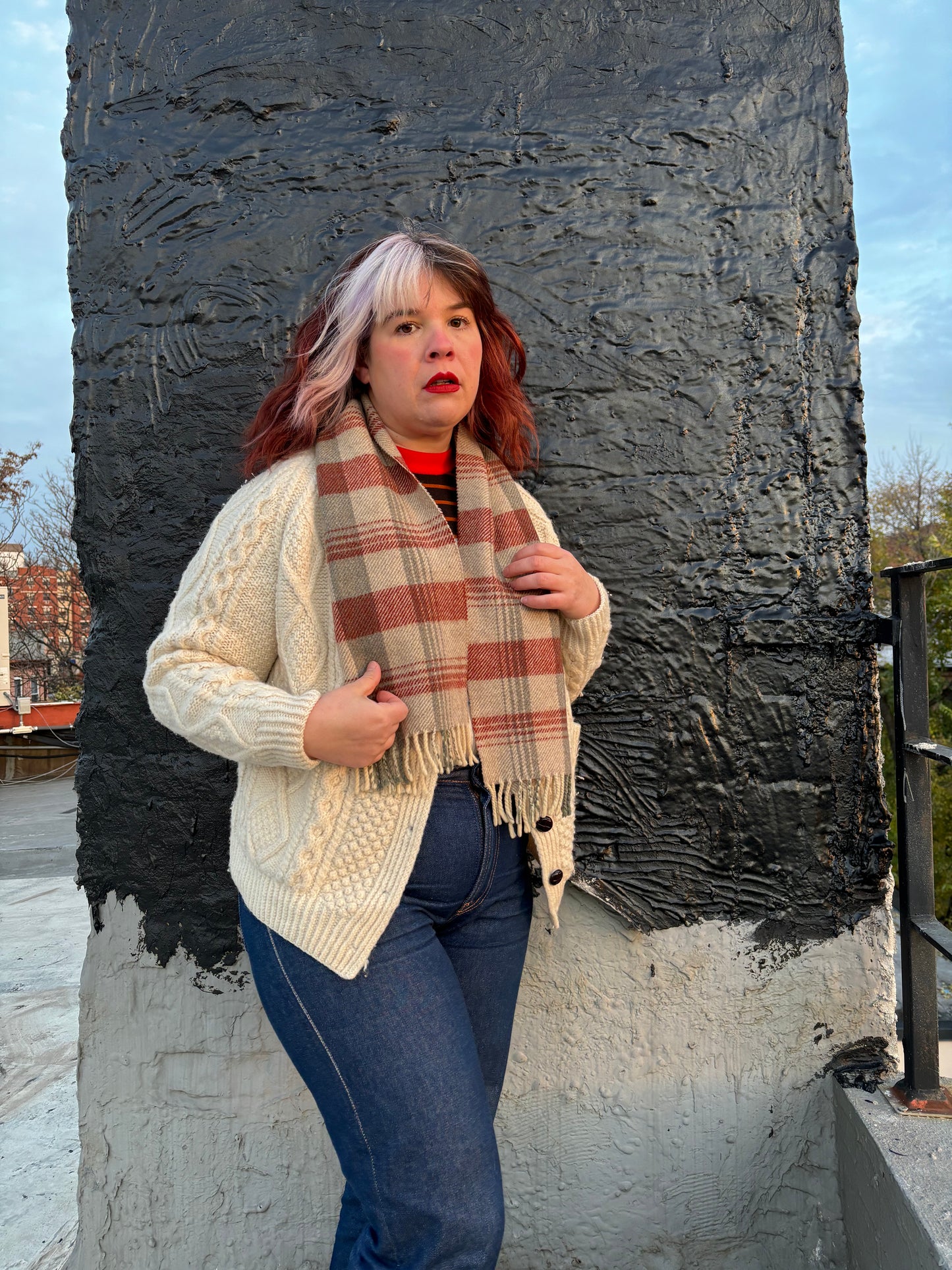 50's "Marvelous Mrs. Maisel" Grey Taupe Brown Plaid Harrods Scarf