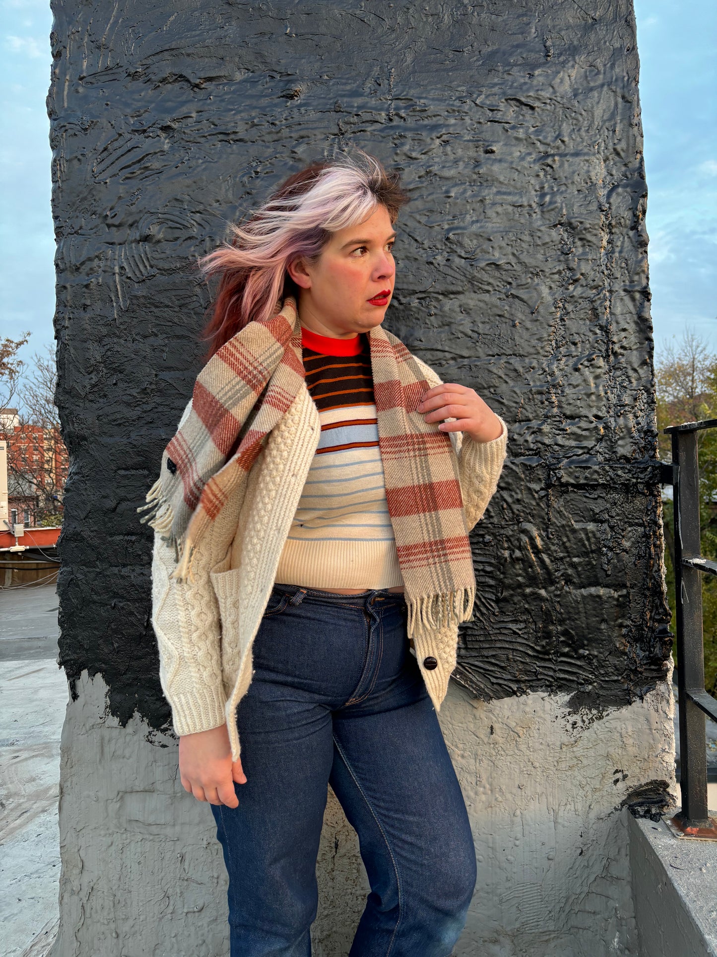 50's "Marvelous Mrs. Maisel" Grey Taupe Brown Plaid Harrods Scarf