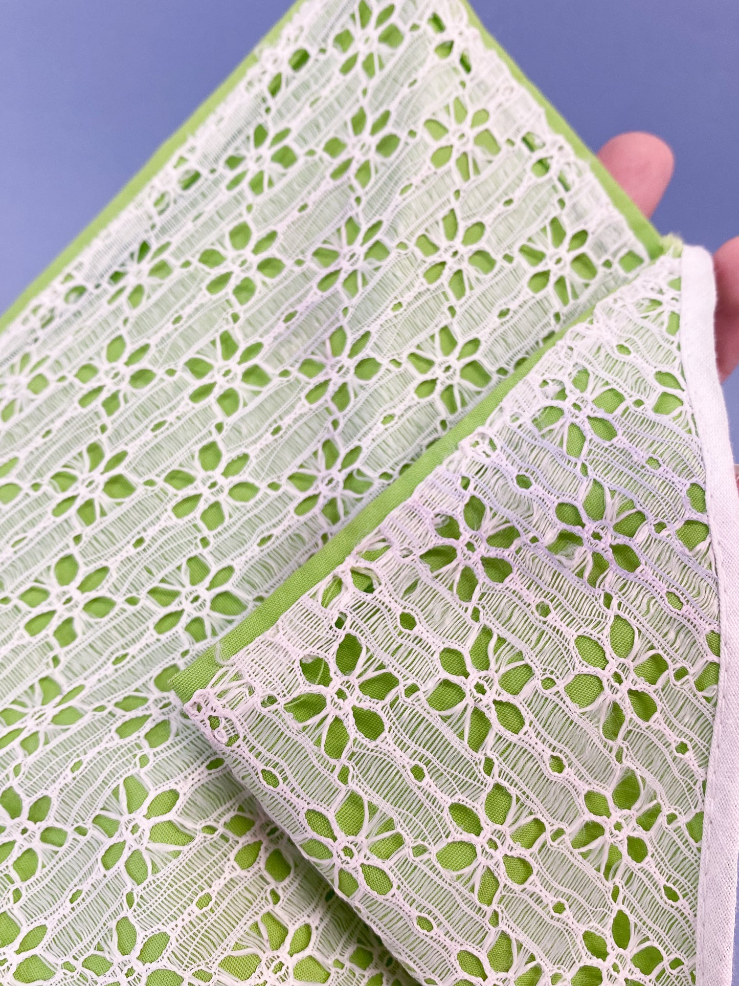 60's "Marvelous Mrs. Maisel" Neon Green & Floral Lace Triangle Head Scarf Kerchief