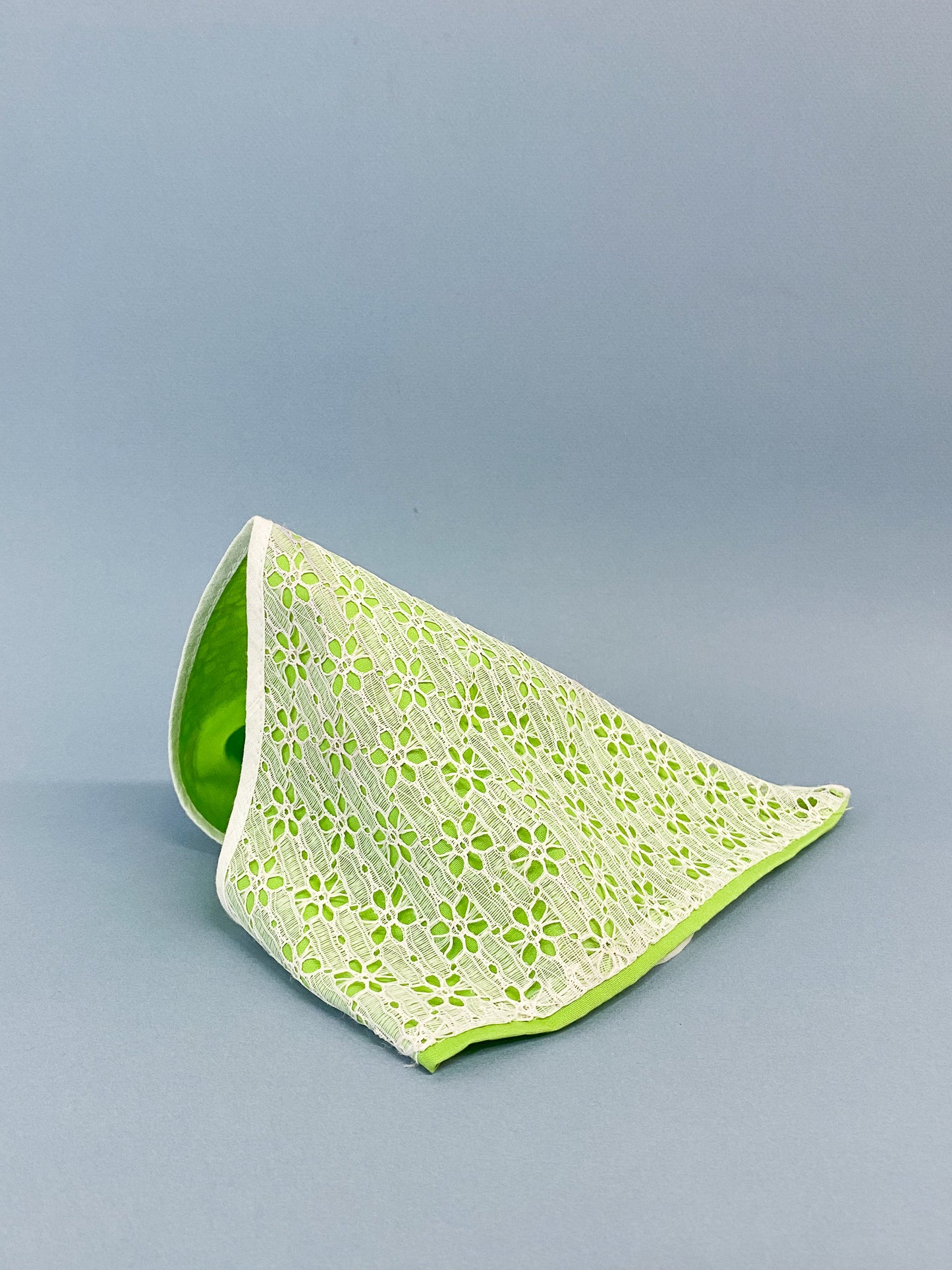 60's "Marvelous Mrs. Maisel" Neon Green & Floral Lace Triangle Head Scarf Kerchief
