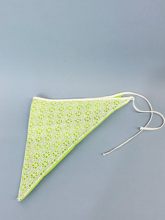 60's "Marvelous Mrs. Maisel" Neon Green & Floral Lace Triangle Head Scarf Kerchief