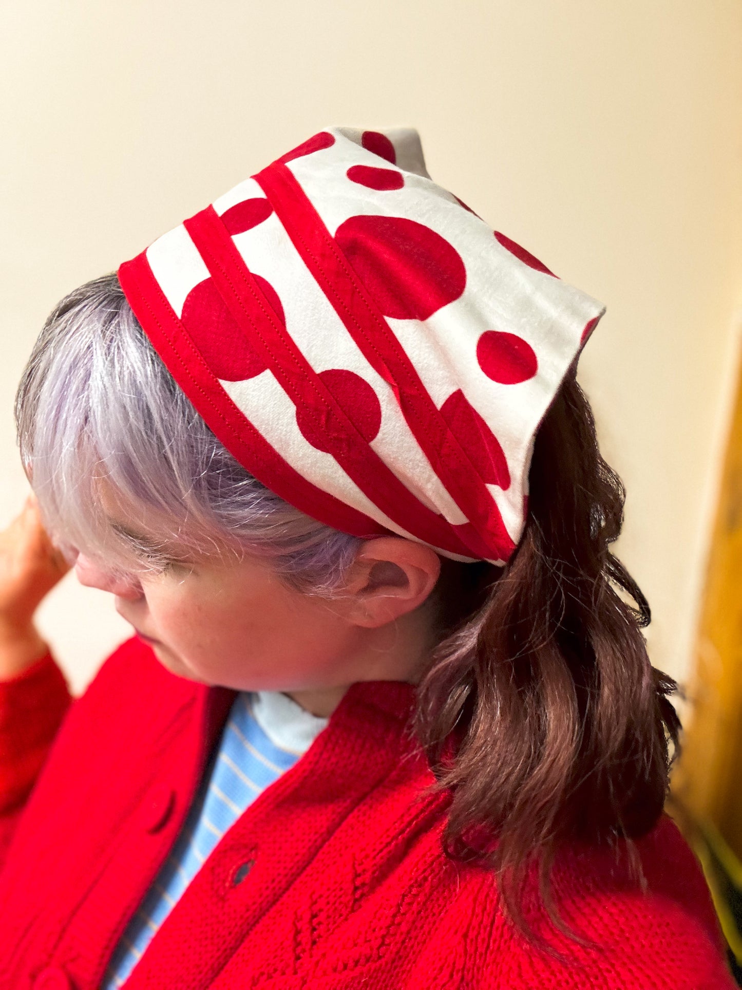 60's 70's "Marvelous Mrs. Maisel" Red & White Polka Dot Triangle Head Scarf Kerchief