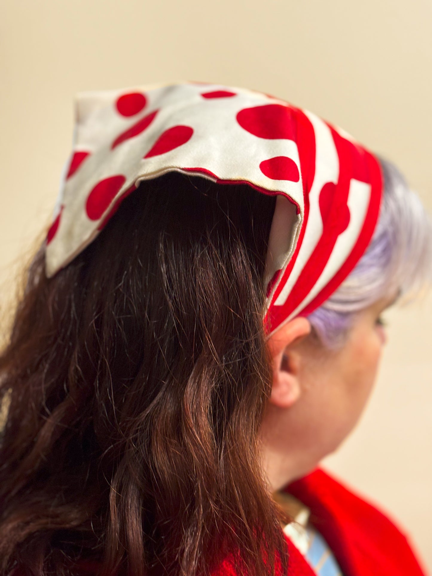 60's 70's "Marvelous Mrs. Maisel" Red & White Polka Dot Triangle Head Scarf Kerchief