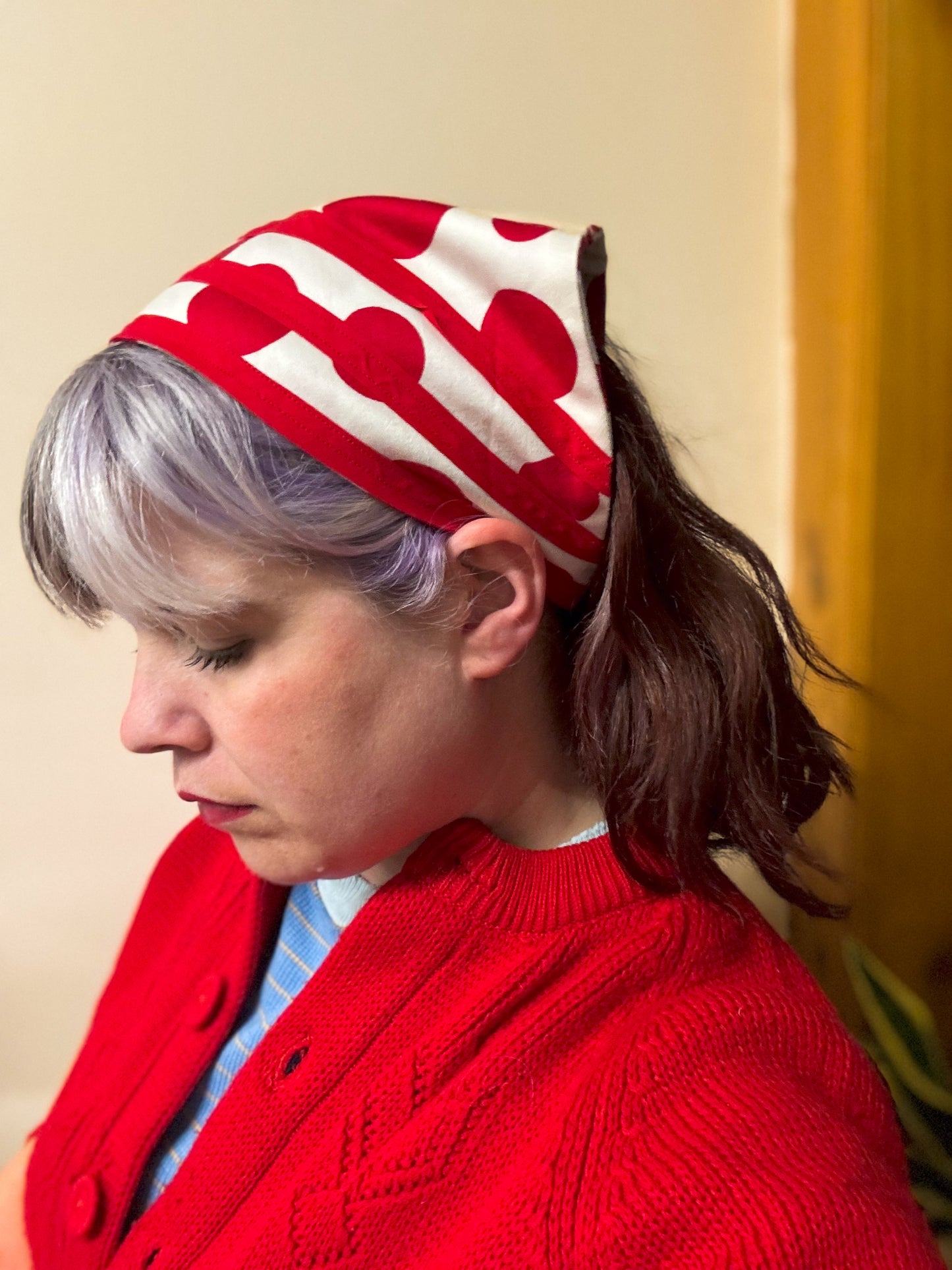 60's 70's "Marvelous Mrs. Maisel" Red & White Polka Dot Triangle Head Scarf Kerchief