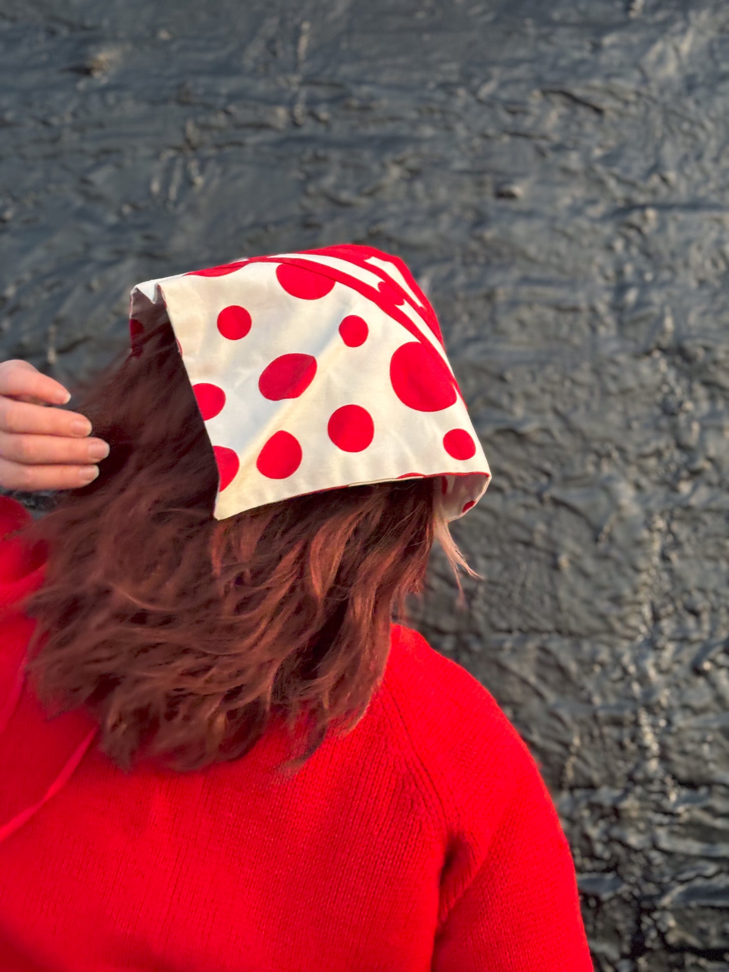 60's 70's "Marvelous Mrs. Maisel" Red & White Polka Dot Triangle Head Scarf Kerchief