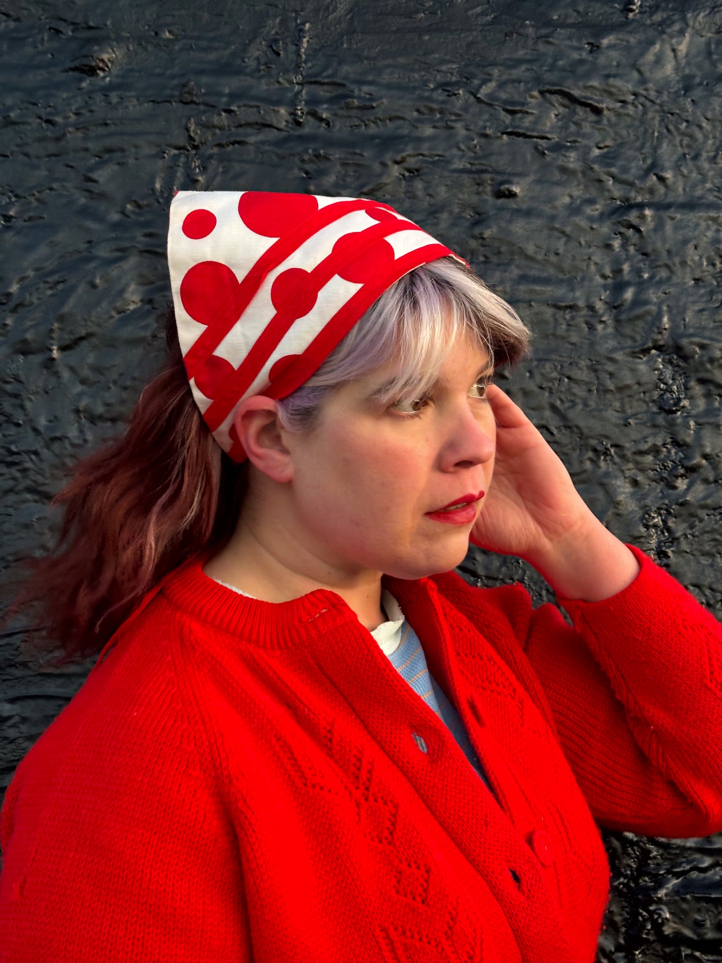 60's 70's "Marvelous Mrs. Maisel" Red & White Polka Dot Triangle Head Scarf Kerchief