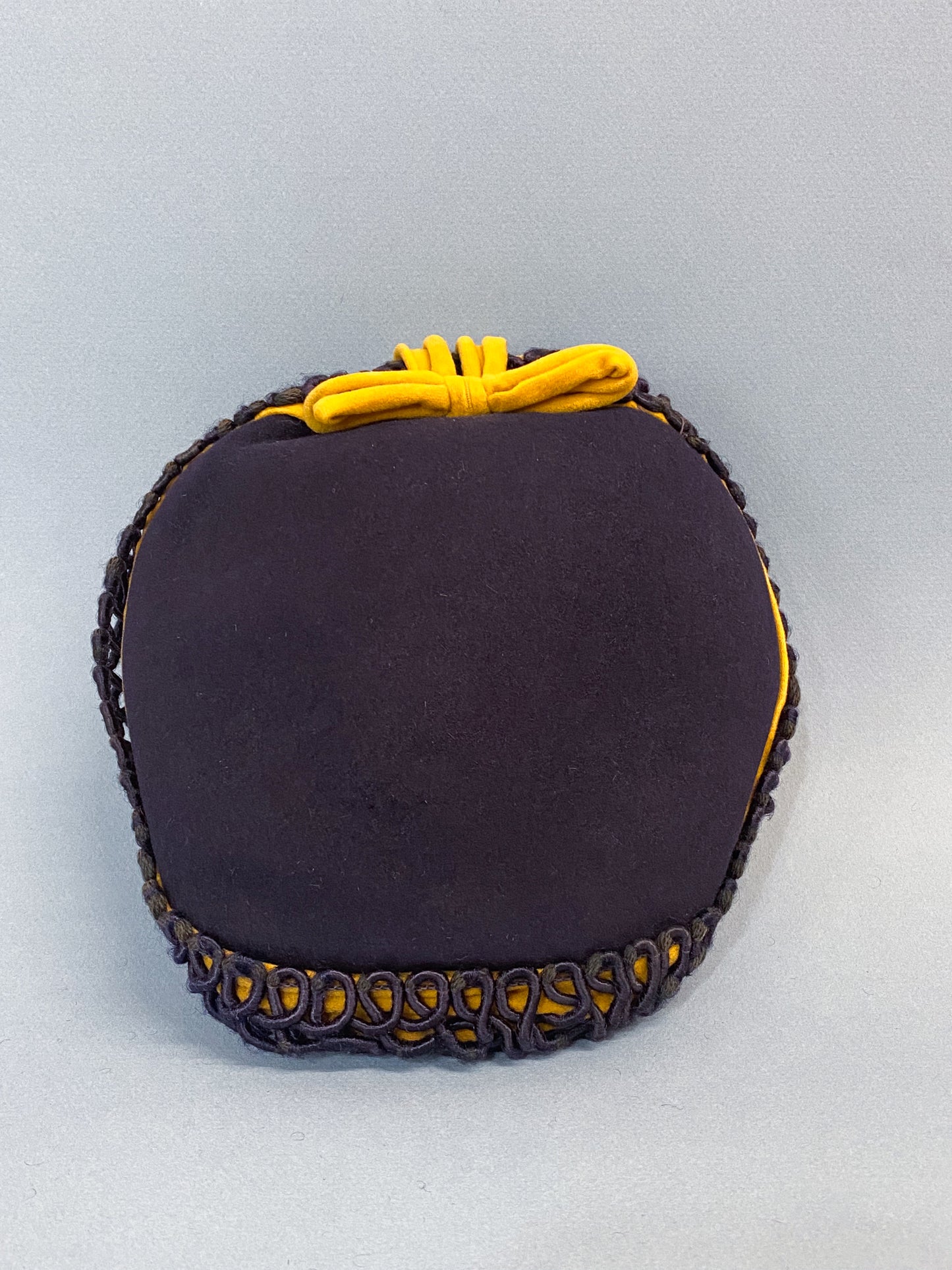 50's Mrs. Maisel Navy Wool Juliet Calot Cap Golden Yellow Bow