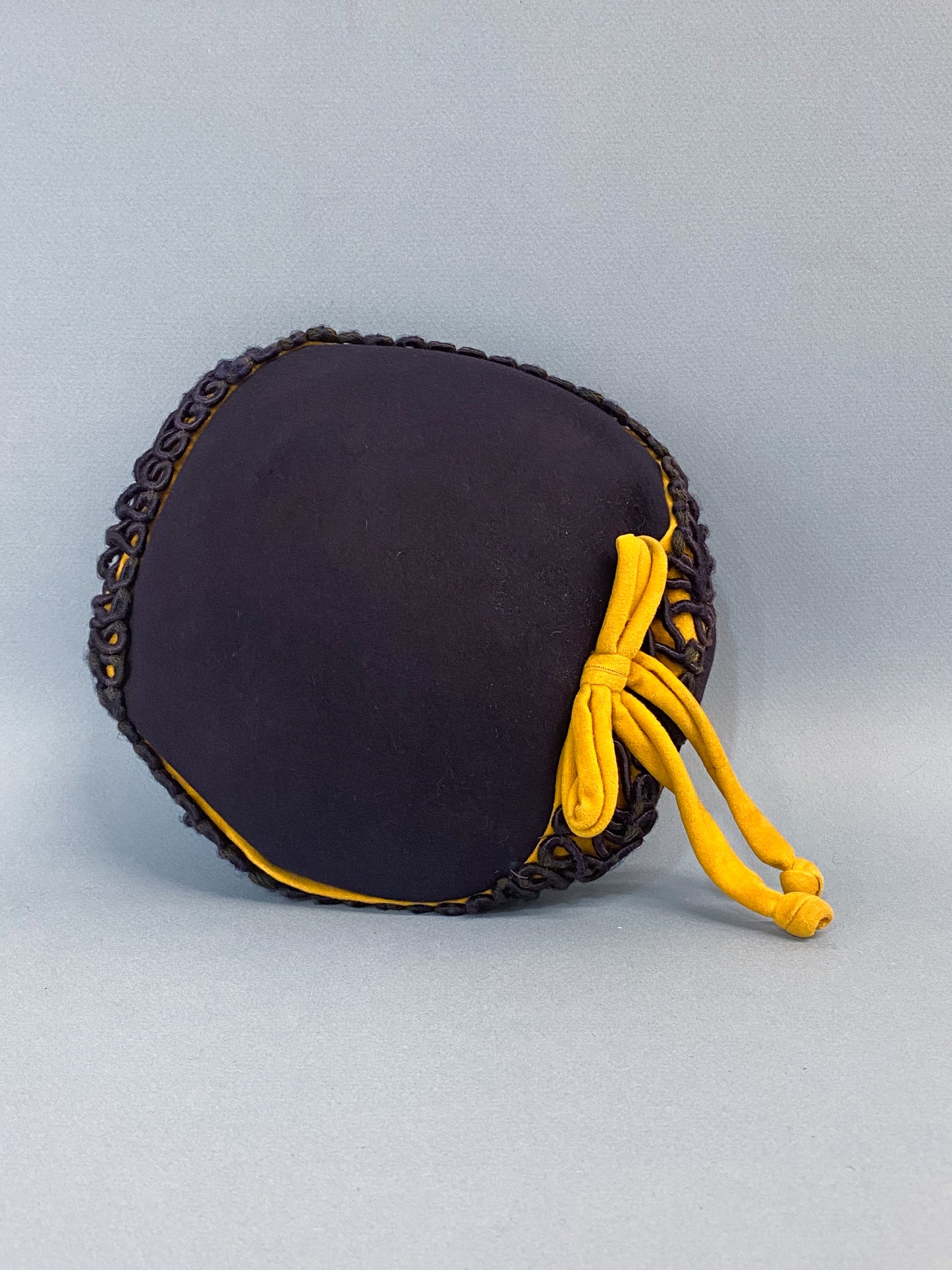 50's Mrs. Maisel Navy Wool Juliet Calot Cap Golden Yellow Bow