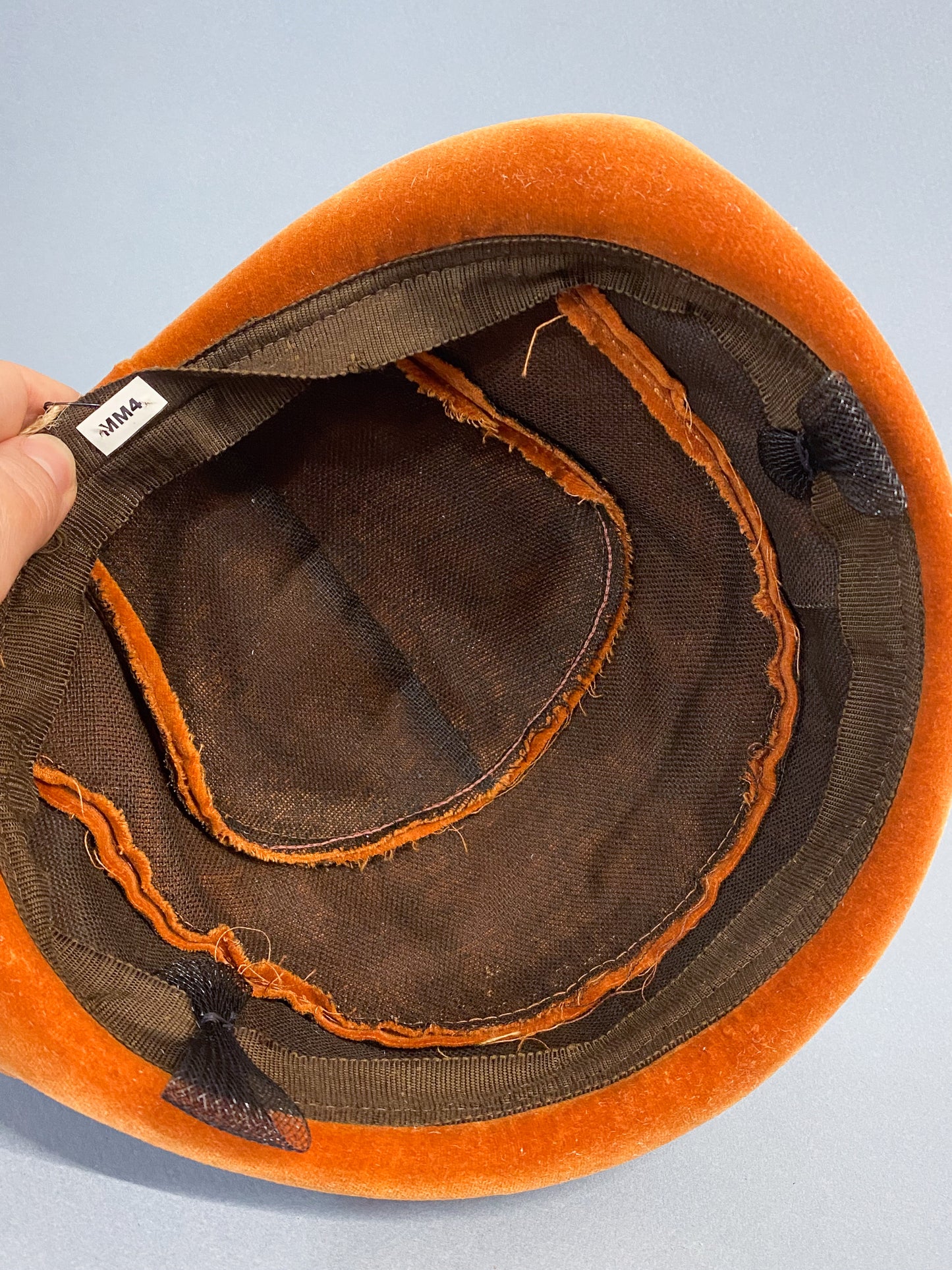 50's Mrs. Maisel Rust Orange Velvet Brimmed Juliet Calot Cap