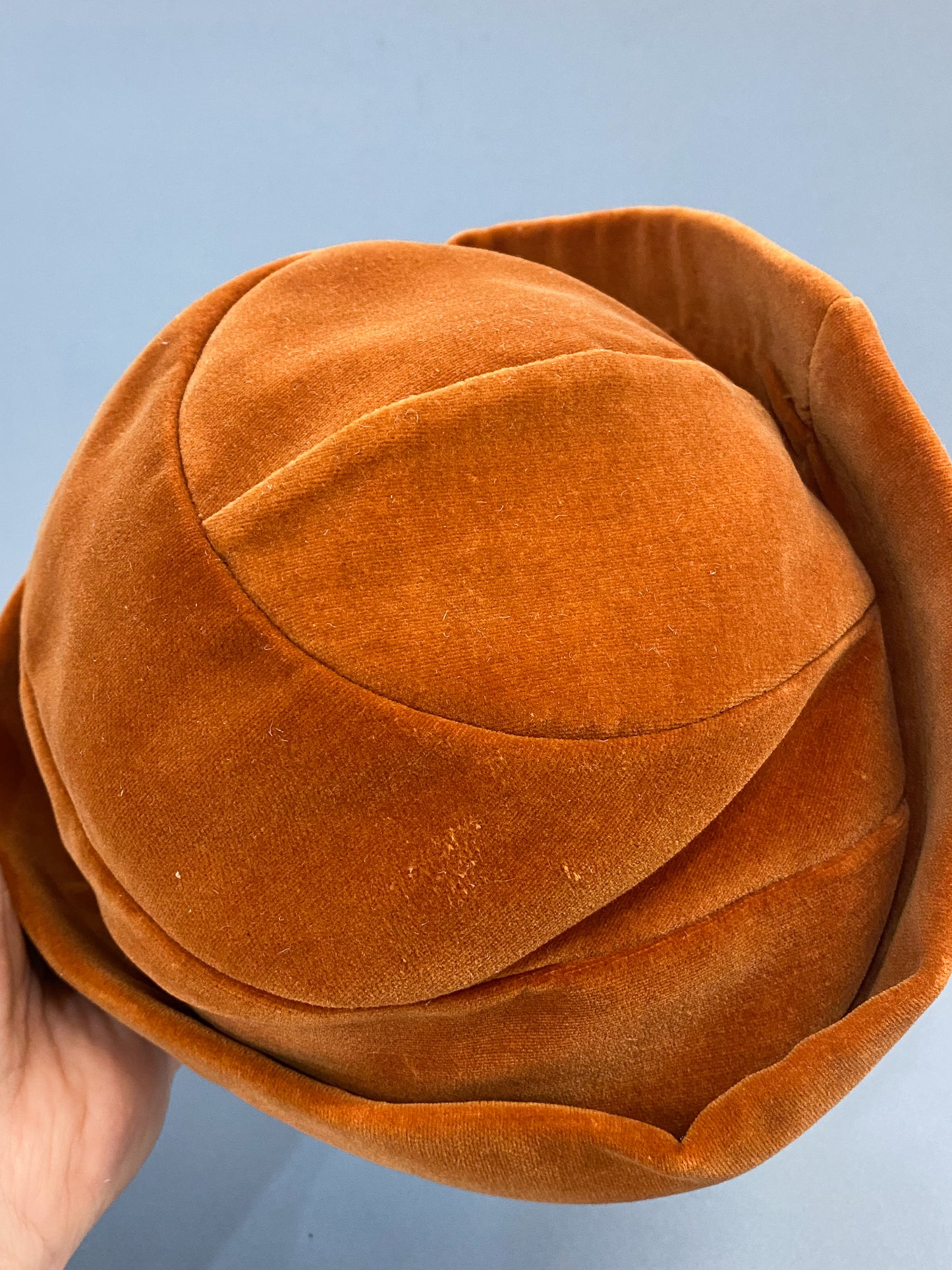 50's Mrs. Maisel Rust Orange Velvet Brimmed Juliet Calot Cap
