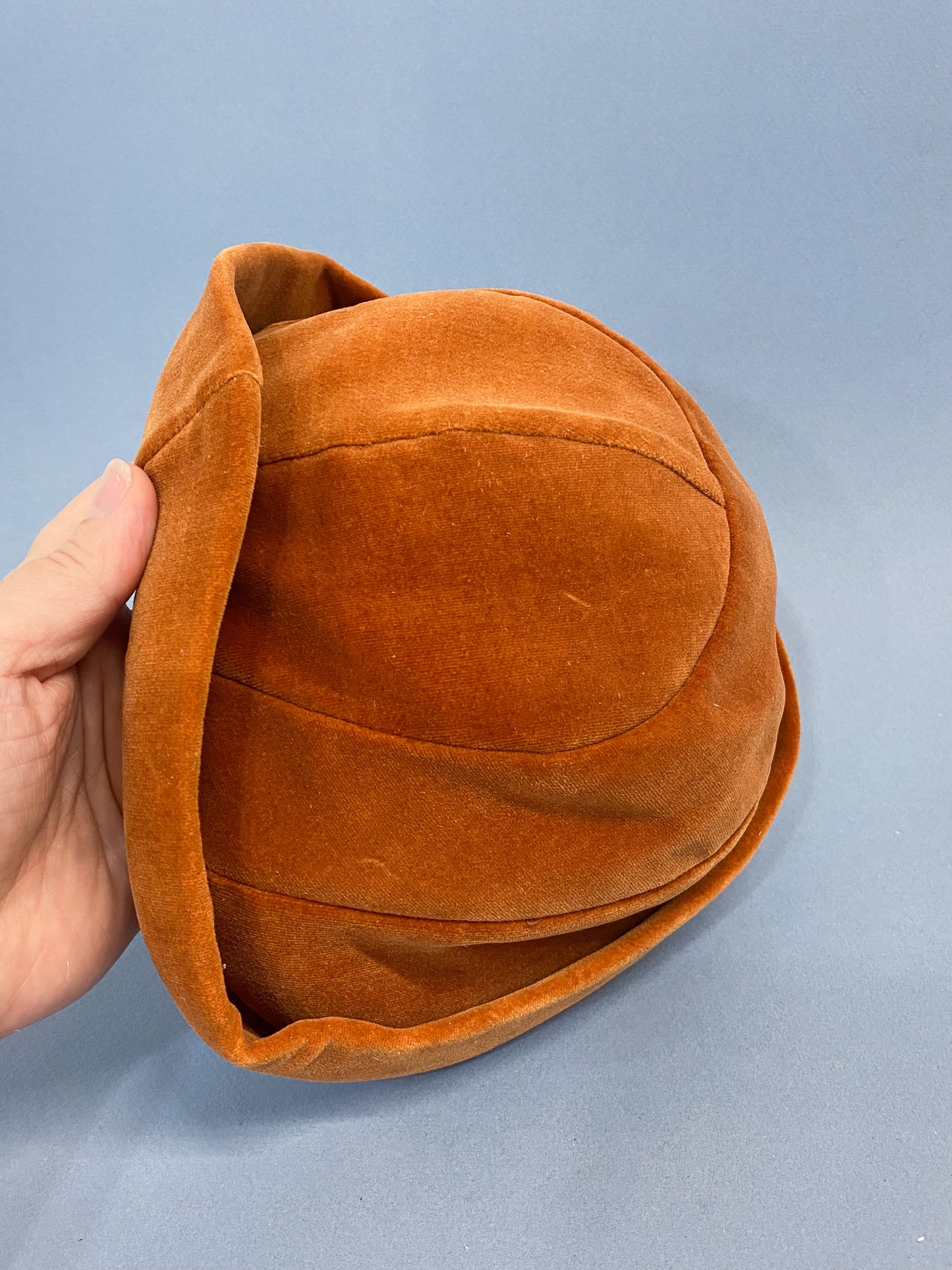 50's Mrs. Maisel Rust Orange Velvet Brimmed Juliet Calot Cap