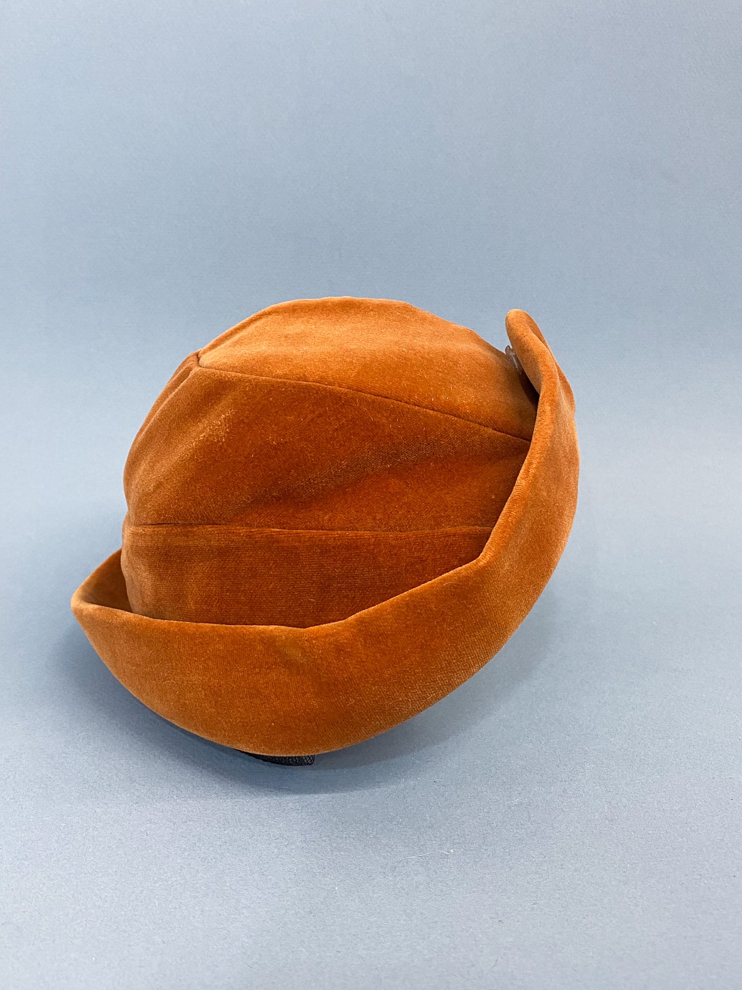 50's Mrs. Maisel Rust Orange Velvet Brimmed Juliet Calot Cap
