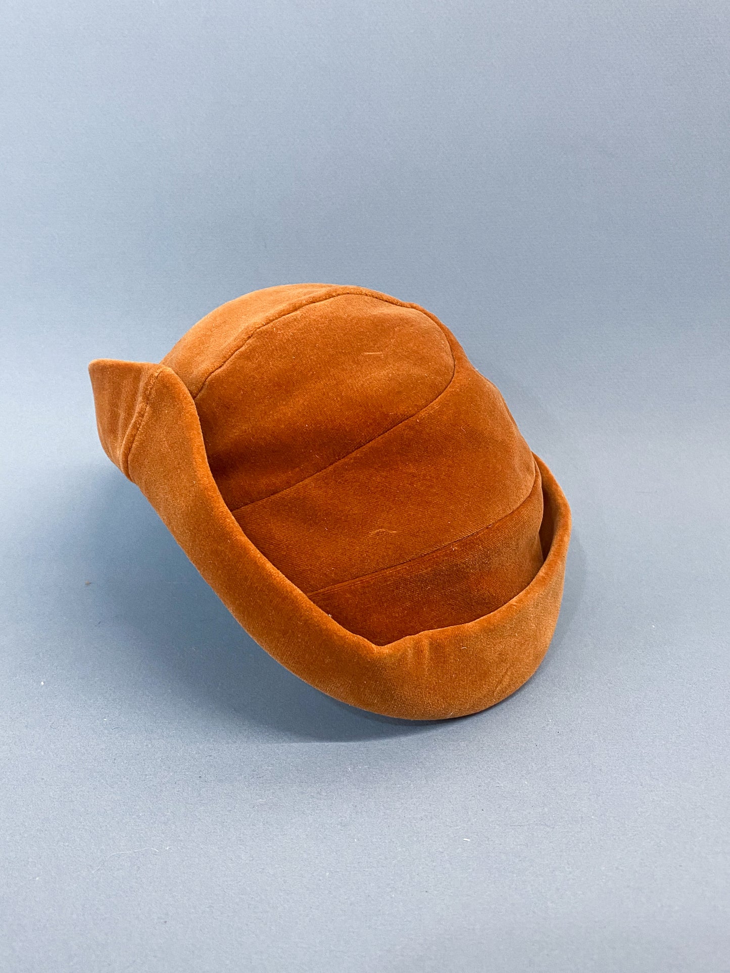 50's Mrs. Maisel Rust Orange Velvet Brimmed Juliet Calot Cap