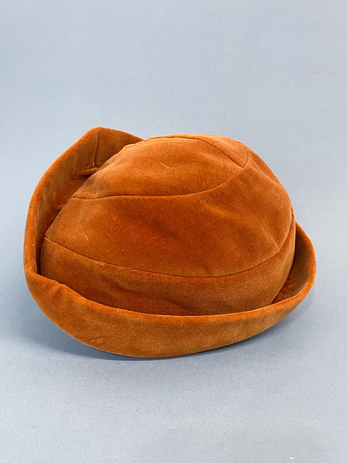50's Mrs. Maisel Rust Orange Velvet Brimmed Juliet Calot Cap
