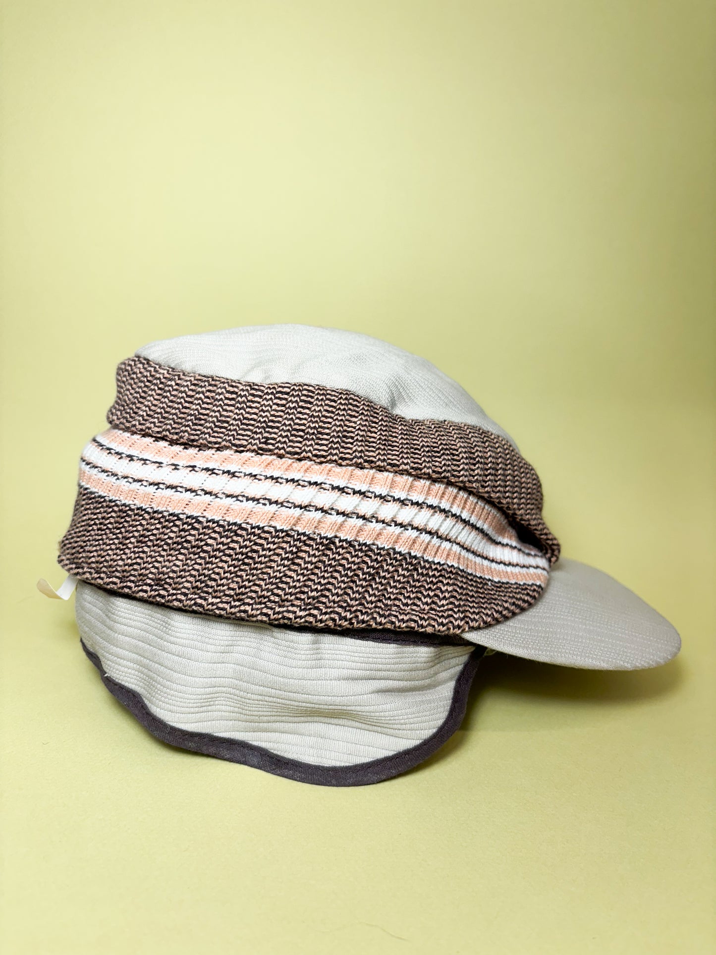 50's Mrs. Maisel Tan & Brown Sweater Ribbed Earflap Winter Hat