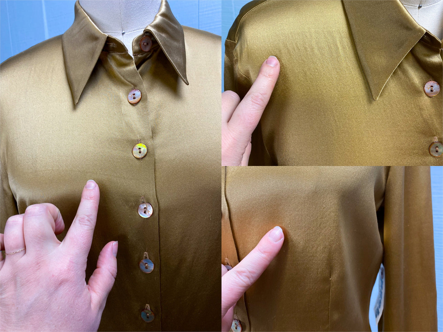 Gold Liquid Metallic Silk Hourglass Blouse Spearpoint Collar Renato Nucci