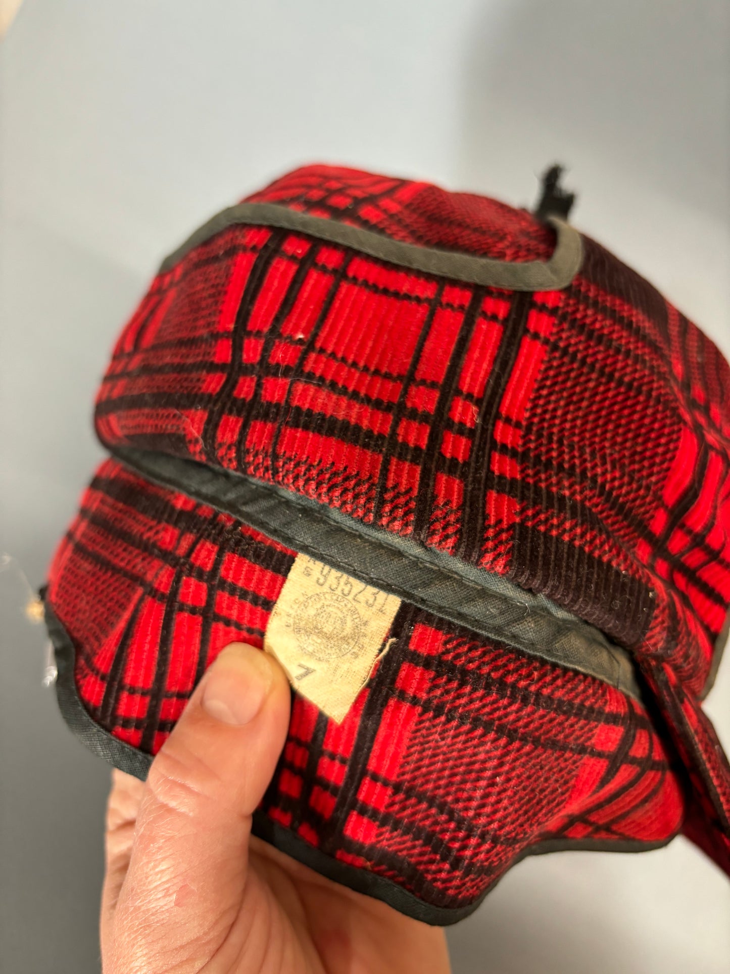 50's Mrs. Maisel Red & Black Tartan Corduroy Earflap Winter Baseball Cap