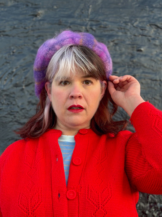 50's/60's "Marvelous Mrs. Maisel" Purple Plaid Mohair Wool Scottish Tam Beret