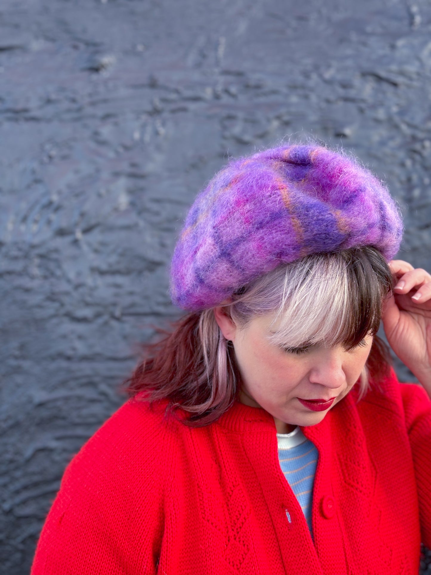 50's/60's "Marvelous Mrs. Maisel" Purple Plaid Mohair Wool Scottish Tam Beret