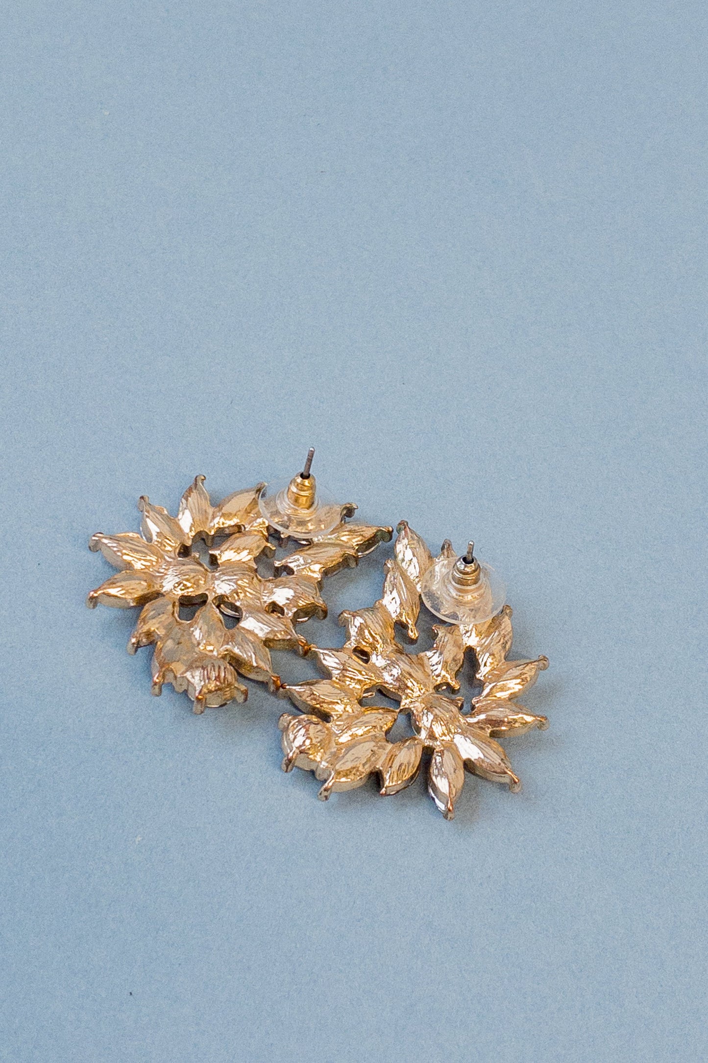 Champagne Rhinestone Leaf Gold Statement Earring Pierced Post