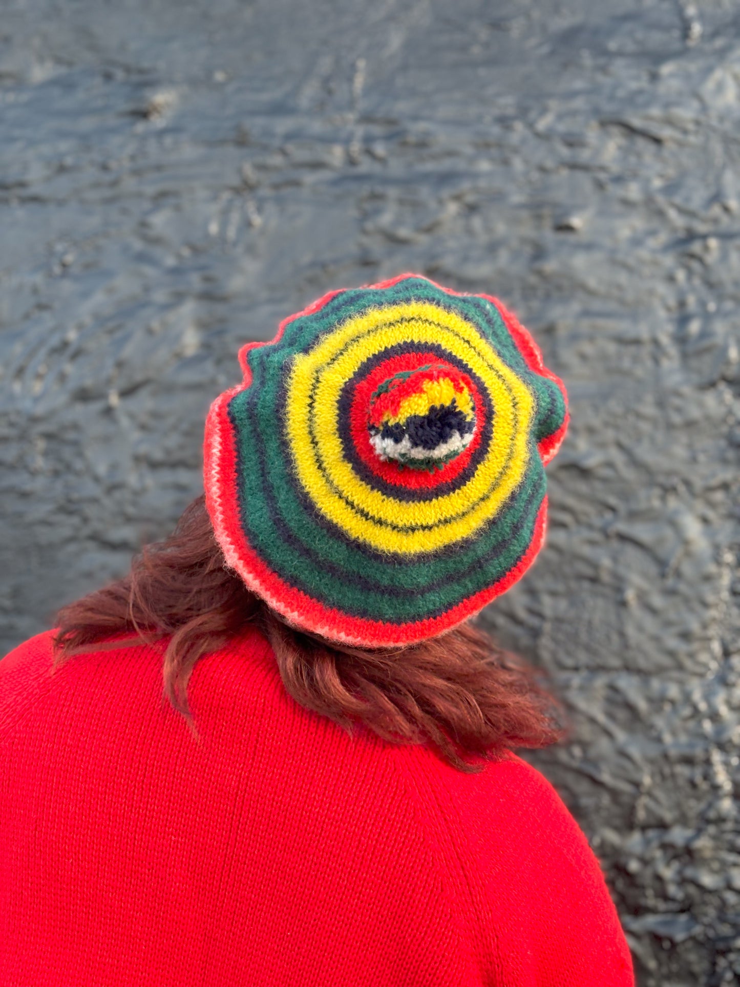60's Mrs. Maisel Rainbow Red Yellow Green Blue Striped Wool Tam Beret