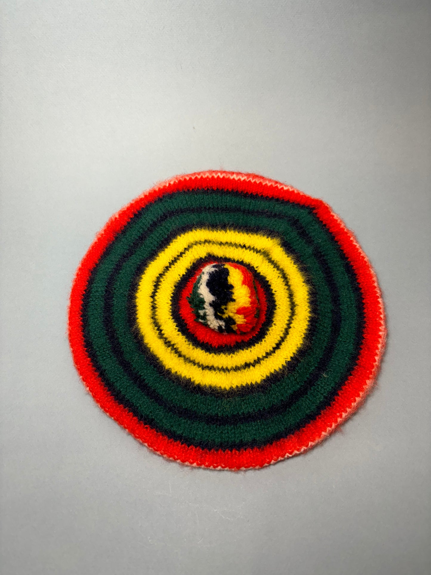 60's Mrs. Maisel Rainbow Red Yellow Green Blue Striped Wool Tam Beret