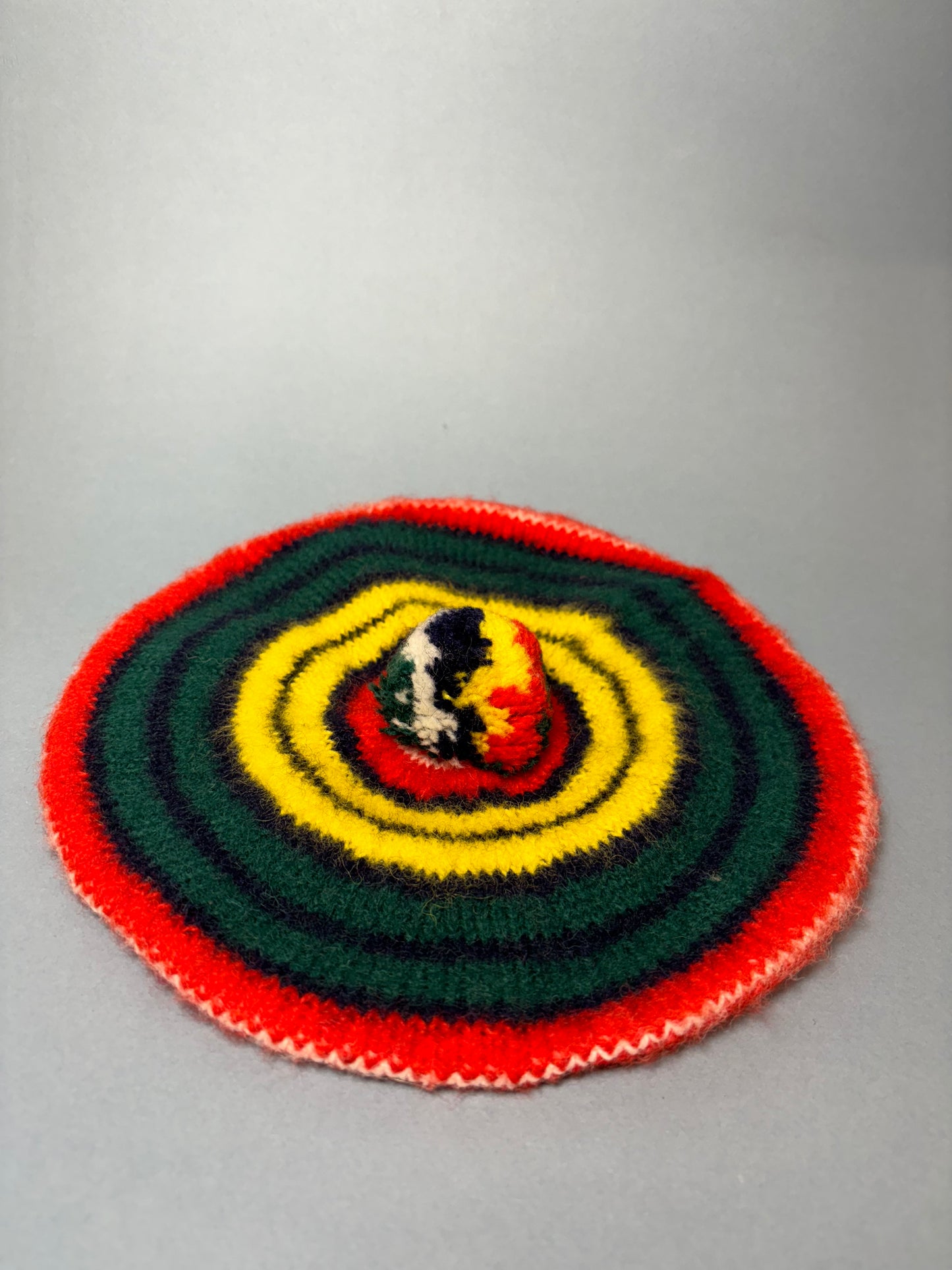 60's Mrs. Maisel Rainbow Red Yellow Green Blue Striped Wool Tam Beret