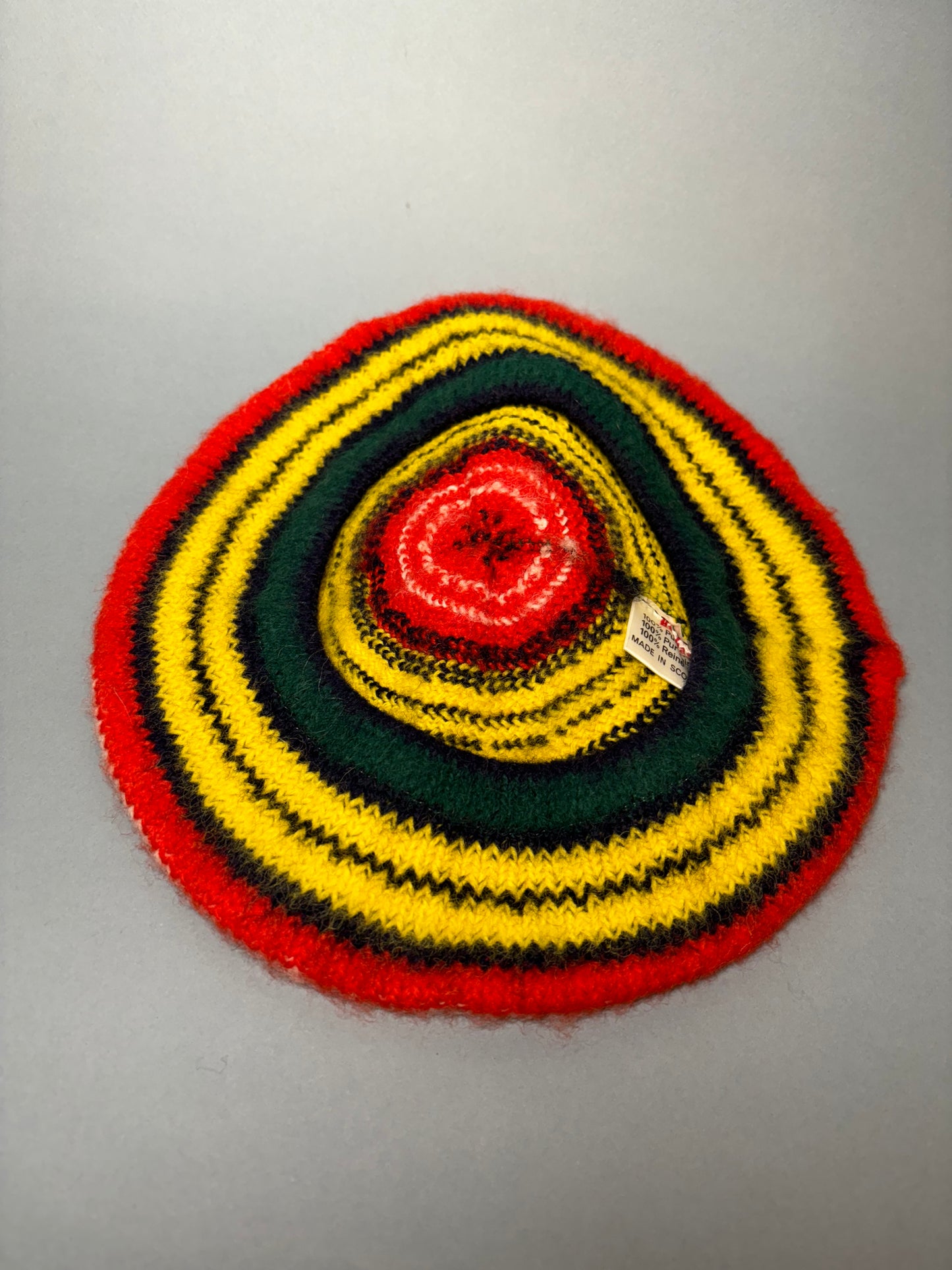 60's Mrs. Maisel Rainbow Red Yellow Green Blue Striped Wool Tam Beret