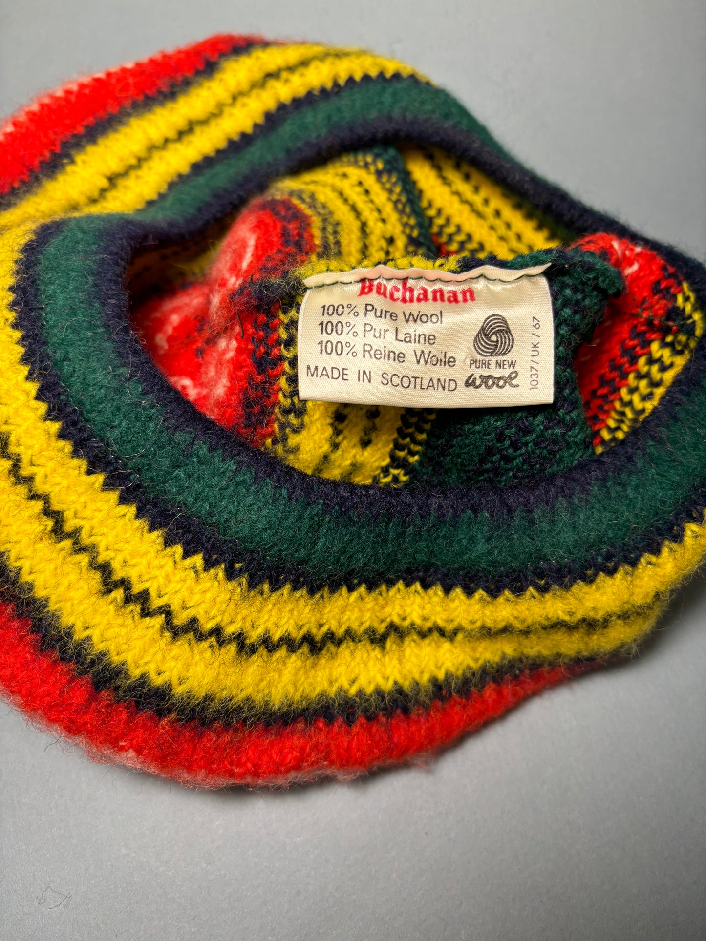 60's Mrs. Maisel Rainbow Red Yellow Green Blue Striped Wool Tam Beret