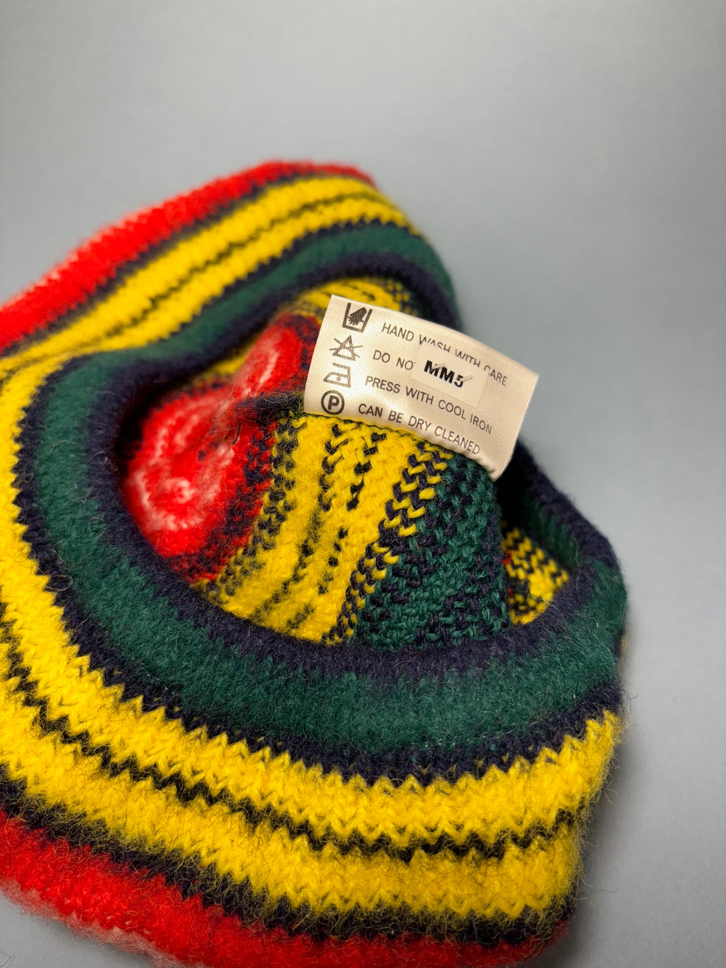 60's Mrs. Maisel Rainbow Red Yellow Green Blue Striped Wool Tam Beret