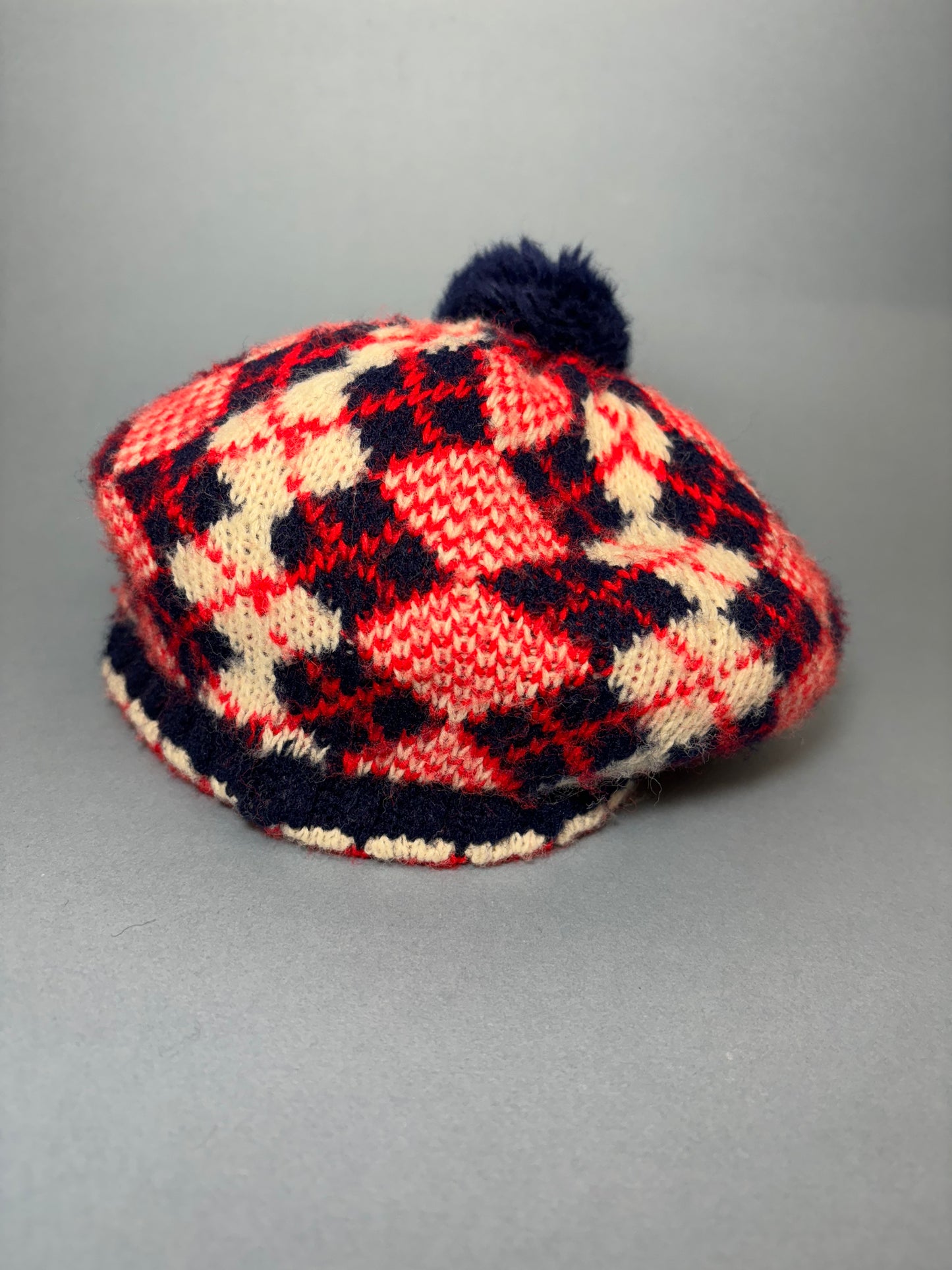 50’s 60's "Marvelous Mrs. Maisel" Red, Navy & White Argyle Winter Hat