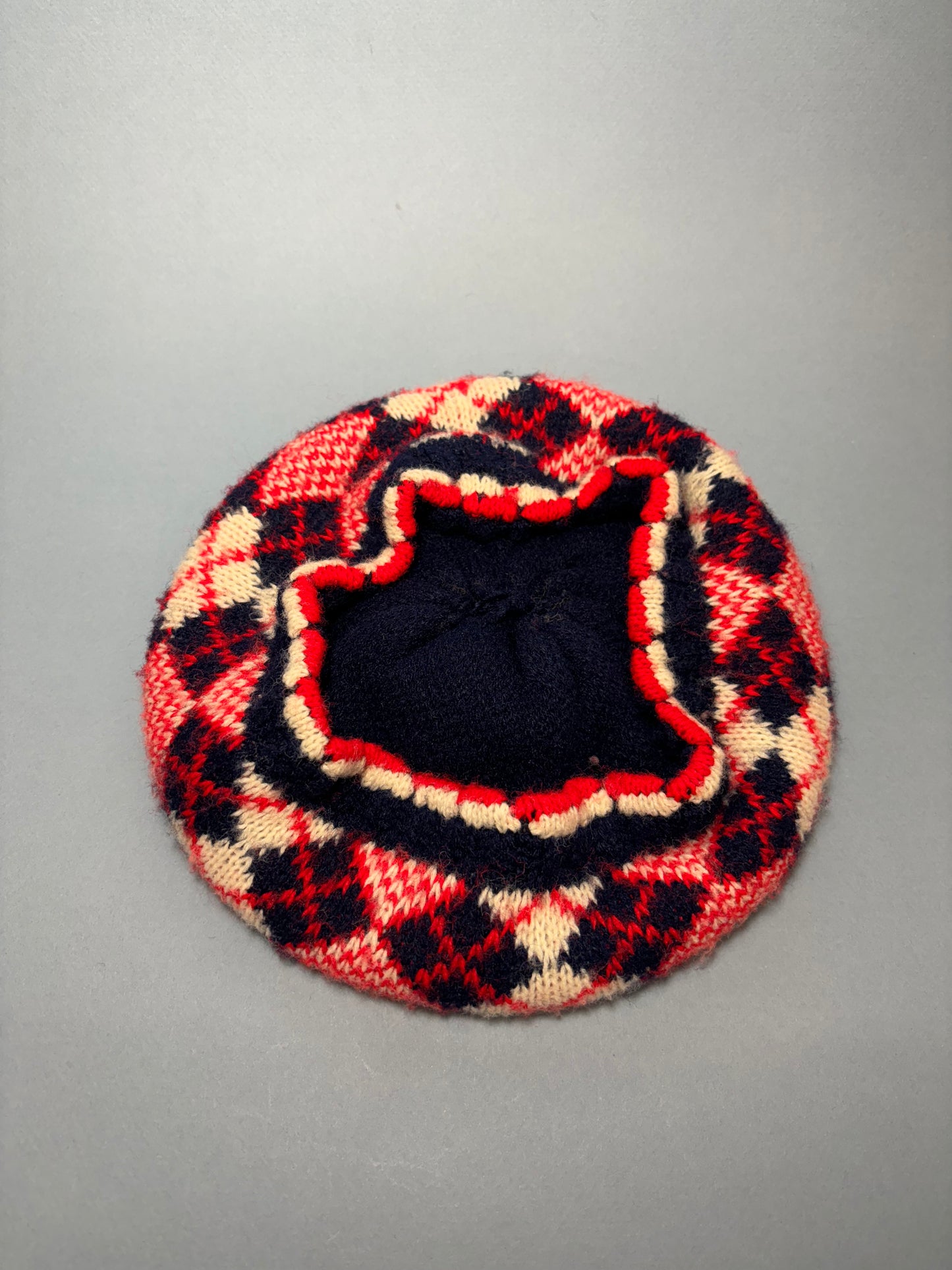 50’s 60's "Marvelous Mrs. Maisel" Red, Navy & White Argyle Winter Hat