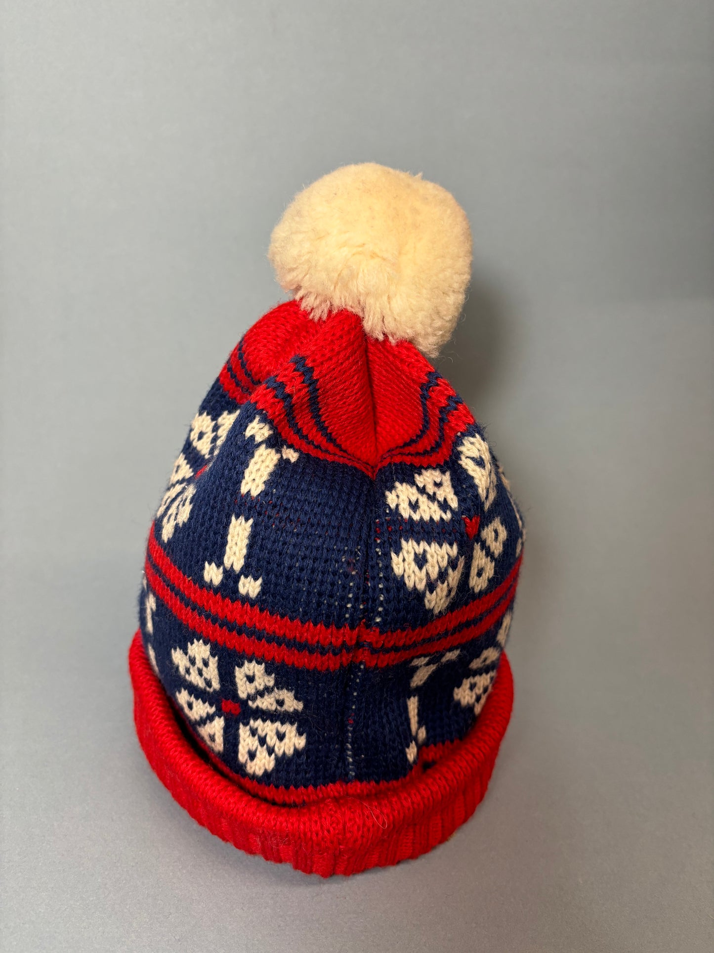 60's "Marvelous Mrs. Maisel" Red, Blue & White Fairisle Winter Beanie