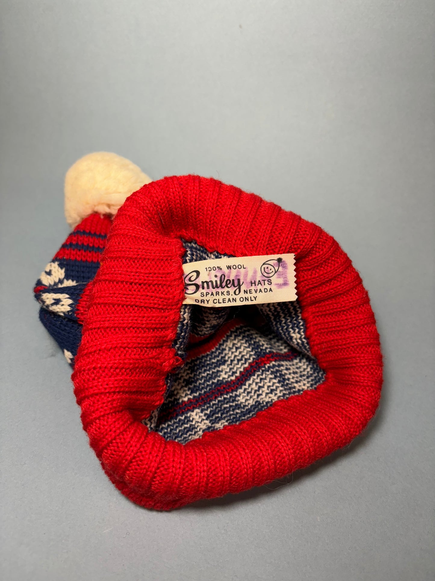 60's "Marvelous Mrs. Maisel" Red, Blue & White Fairisle Winter Beanie