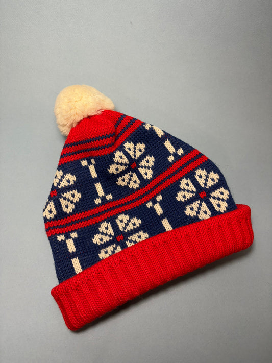60's "Marvelous Mrs. Maisel" Red, Blue & White Fairisle Winter Beanie